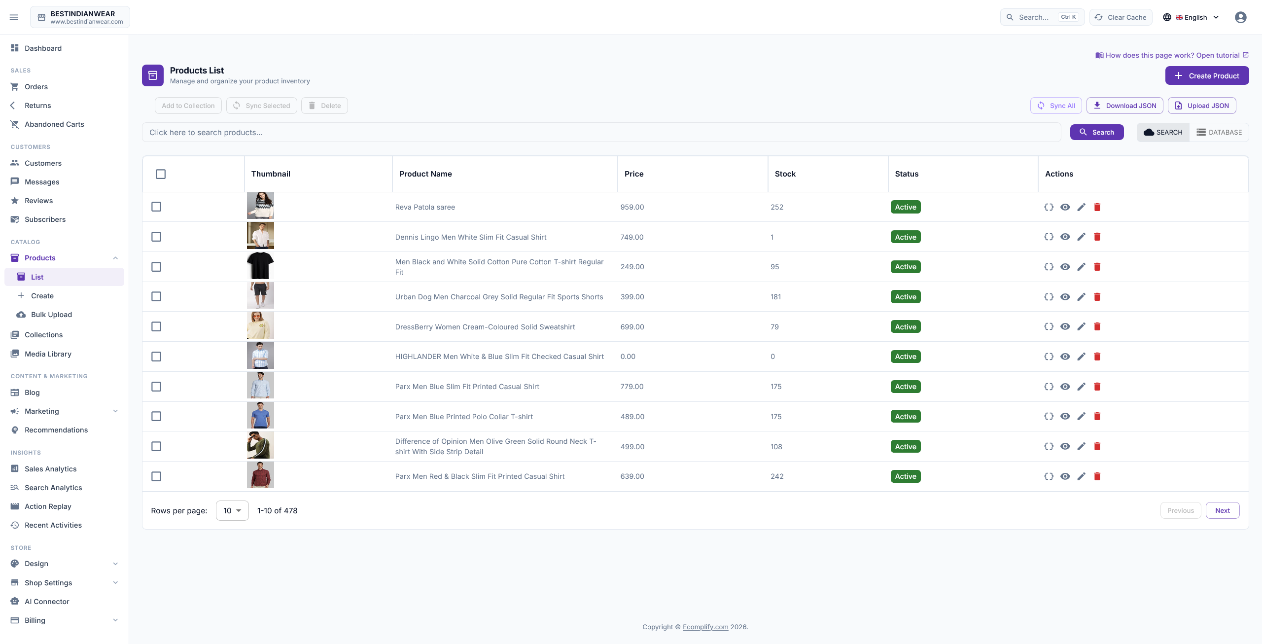 Product Management - Ecomplify dashboard