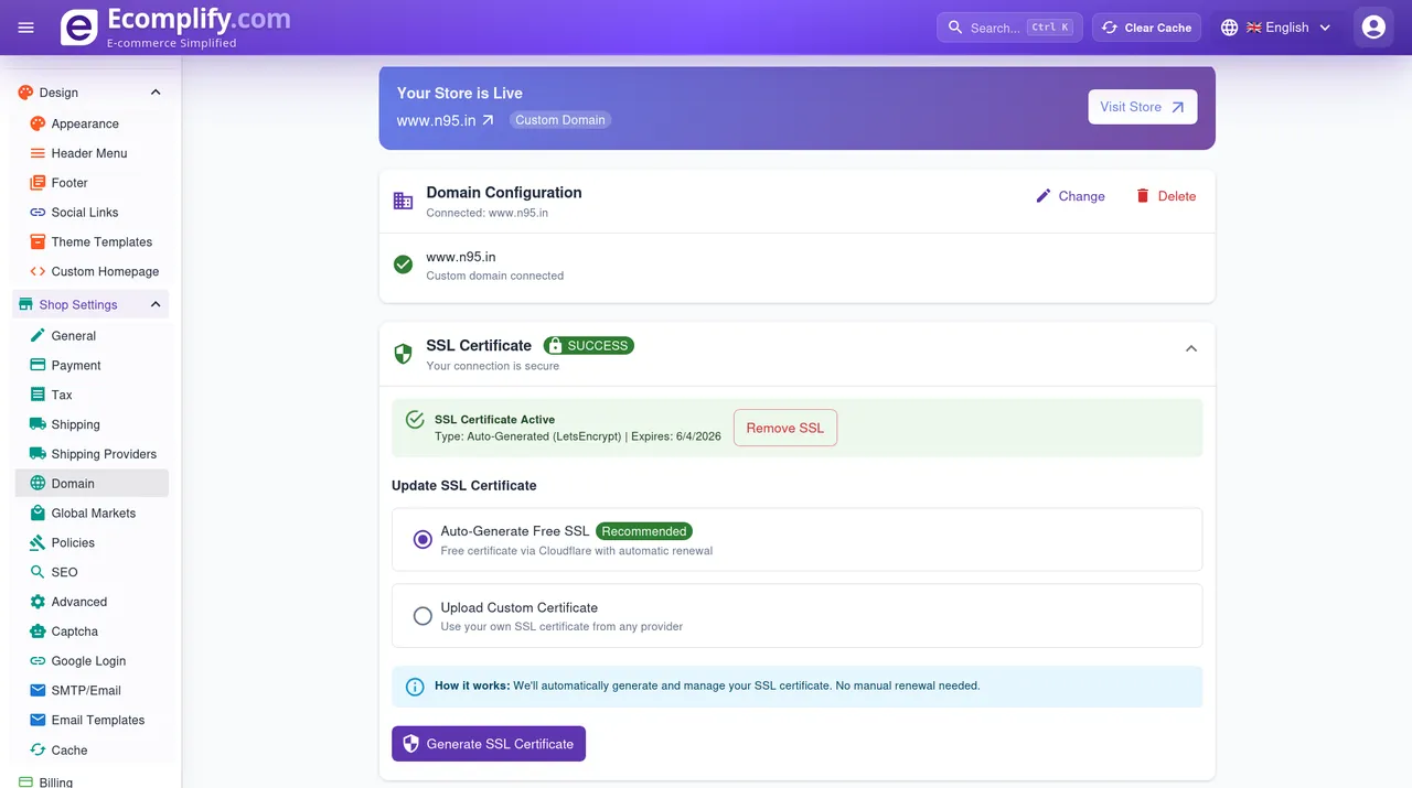 Domain & SSL - Ecomplify