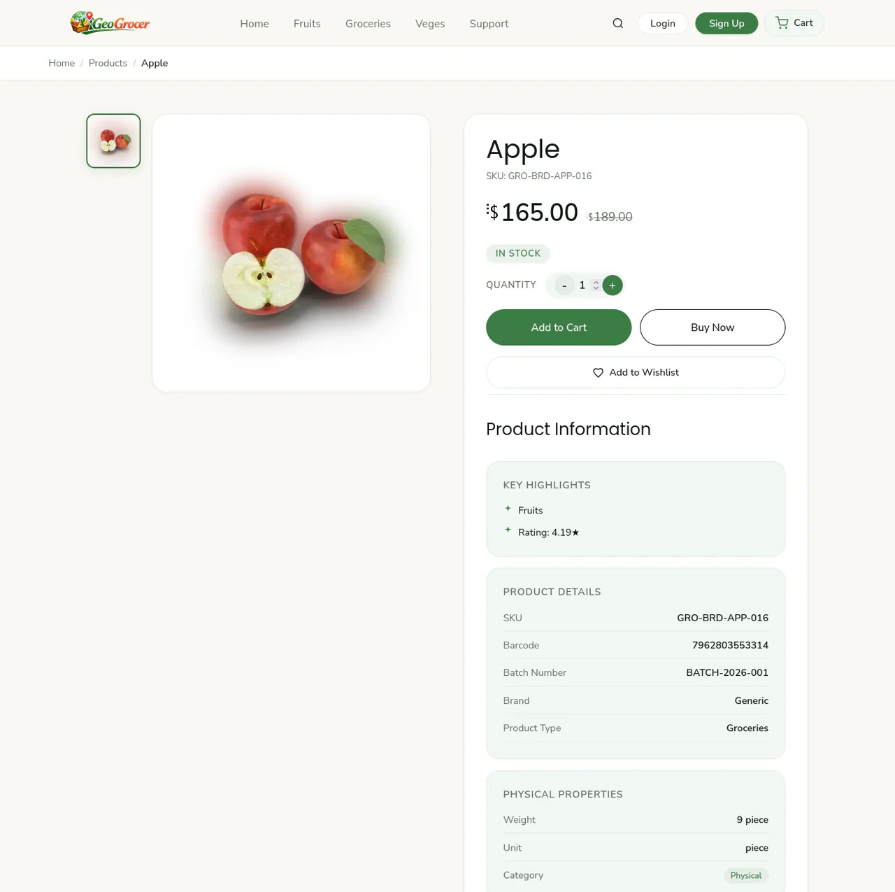 GeoGrocer product detail page - live Ecomplify demo store